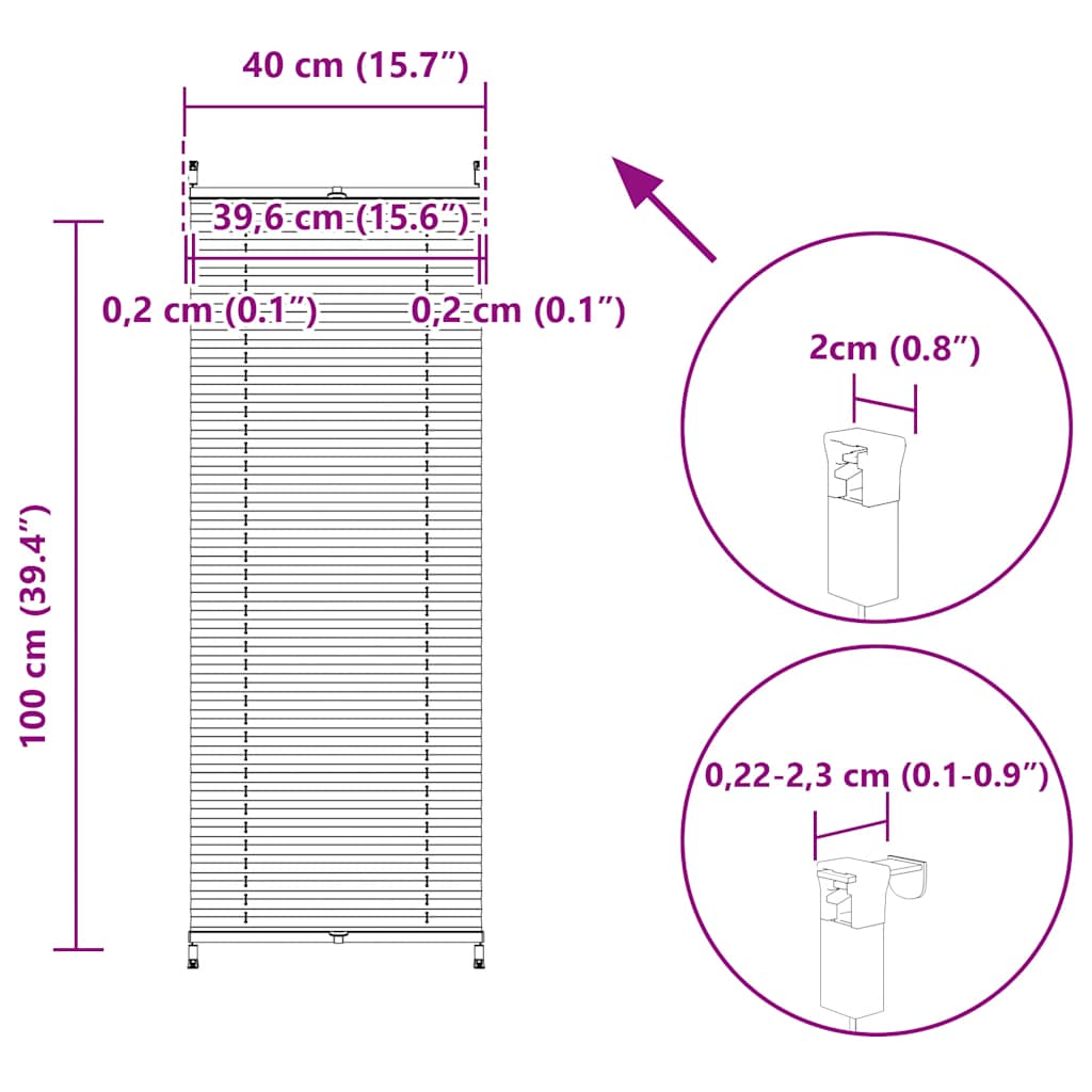 Plisse Blind 40x100cm White Pleated Blind